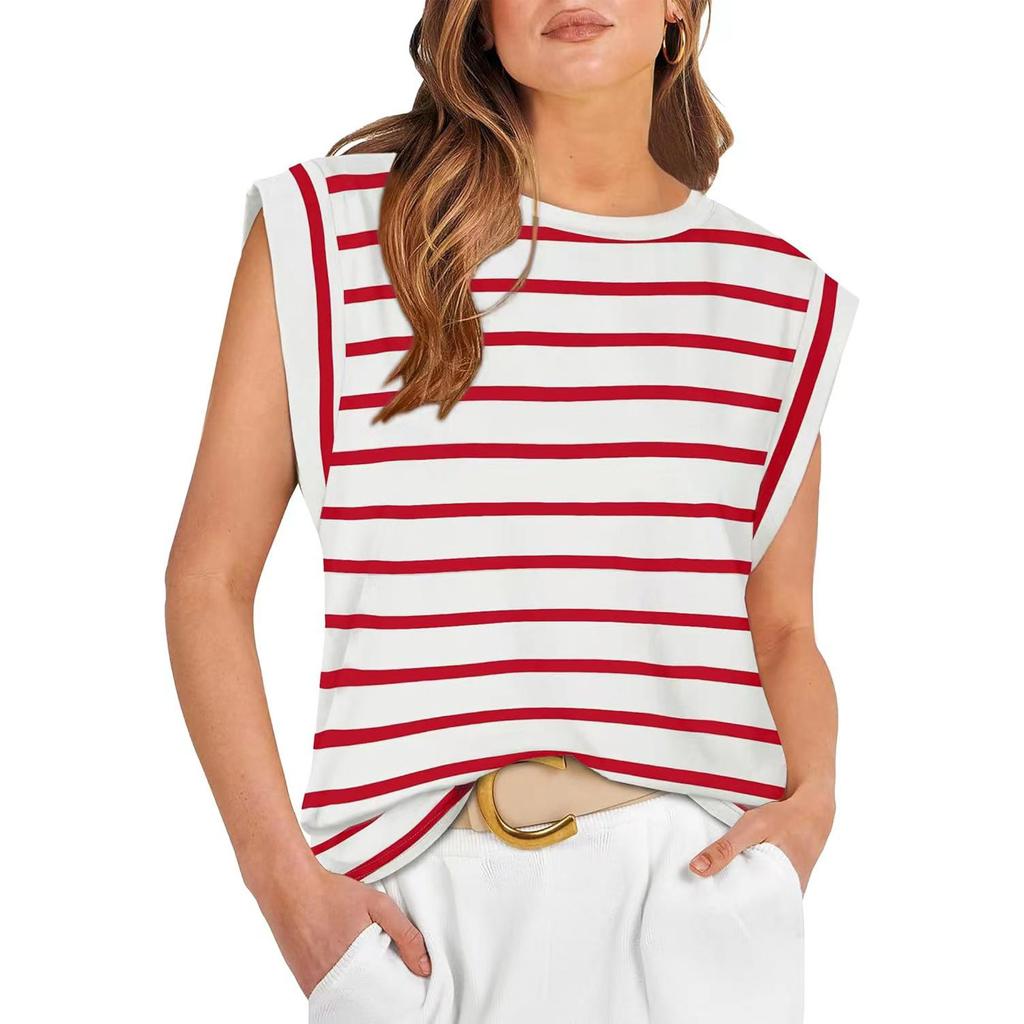 Women's Round Neck Sleeveless Cap Shoulder Loose Fit Elegant Commute Tank Top Solid Color Casual Tee
