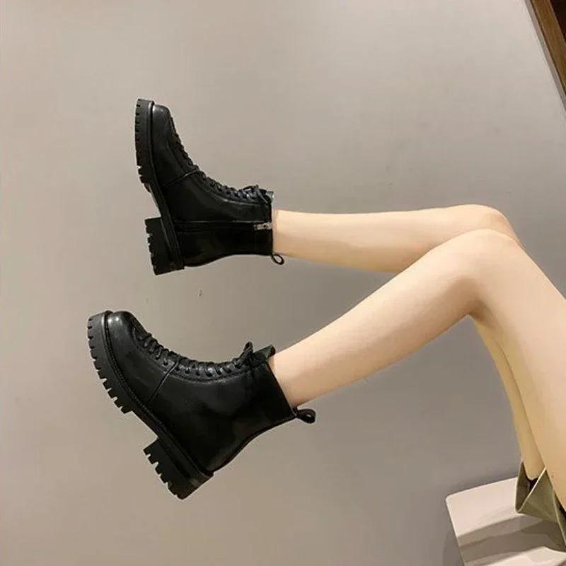 Fashion Booties Trend 2024 Ankle Boots for Women Black Platform Chunky Woman Short Shoes Large Size Warm Fashion Sale Footwear Pu Winter