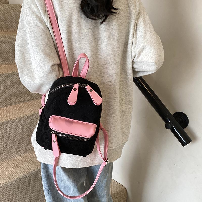 Contrast Color Suede Backpack Women's Bag New Fashion Travel Women's Bag Small Bag Retro Small Backpack