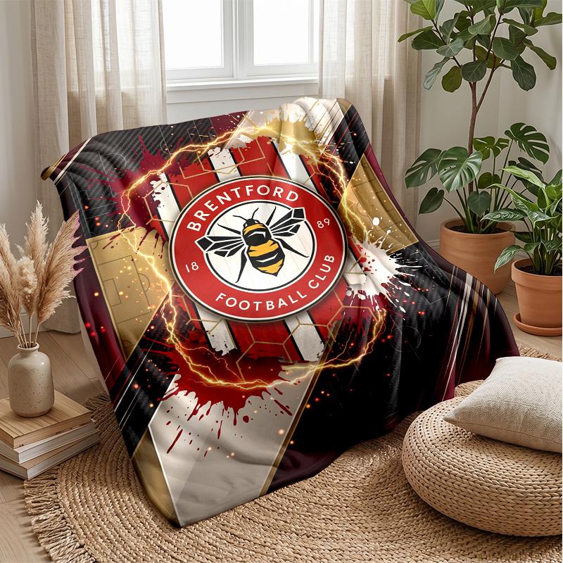 Brentford Football Print Flannel Blanket, Soft Warm Lightweight Throw Blanket for Sofa Bed Camping