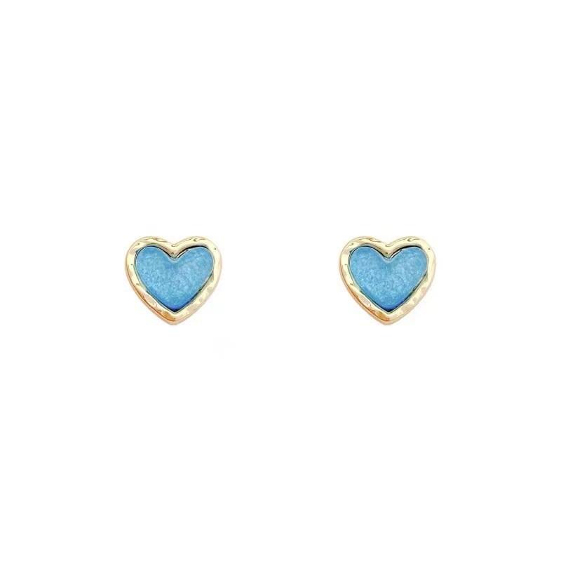 Petites boucles d'oreilles à tige en forme de cœur bleu scintillant pour femme, bijoux géométriques de style coréen, cadeau de mariage