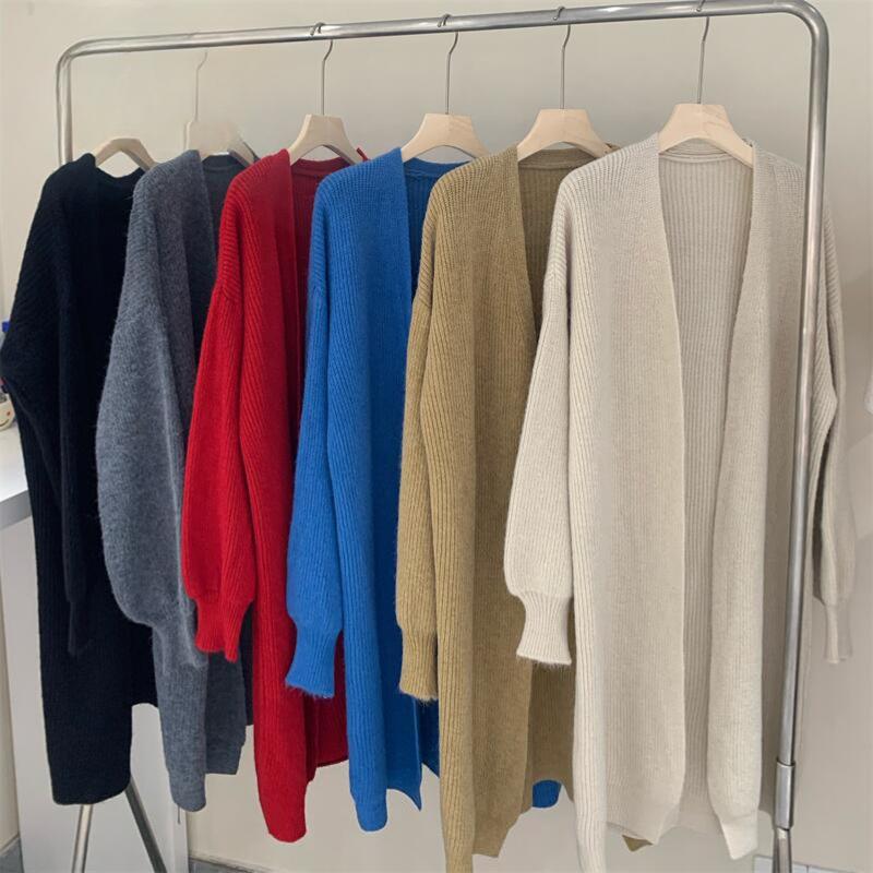 Jesienny Sweter Rozpinany Damski Średniej Długości w Stylu Lazy Temperamentalny Sweter Rozpinany Luźny Płaszcz Damski