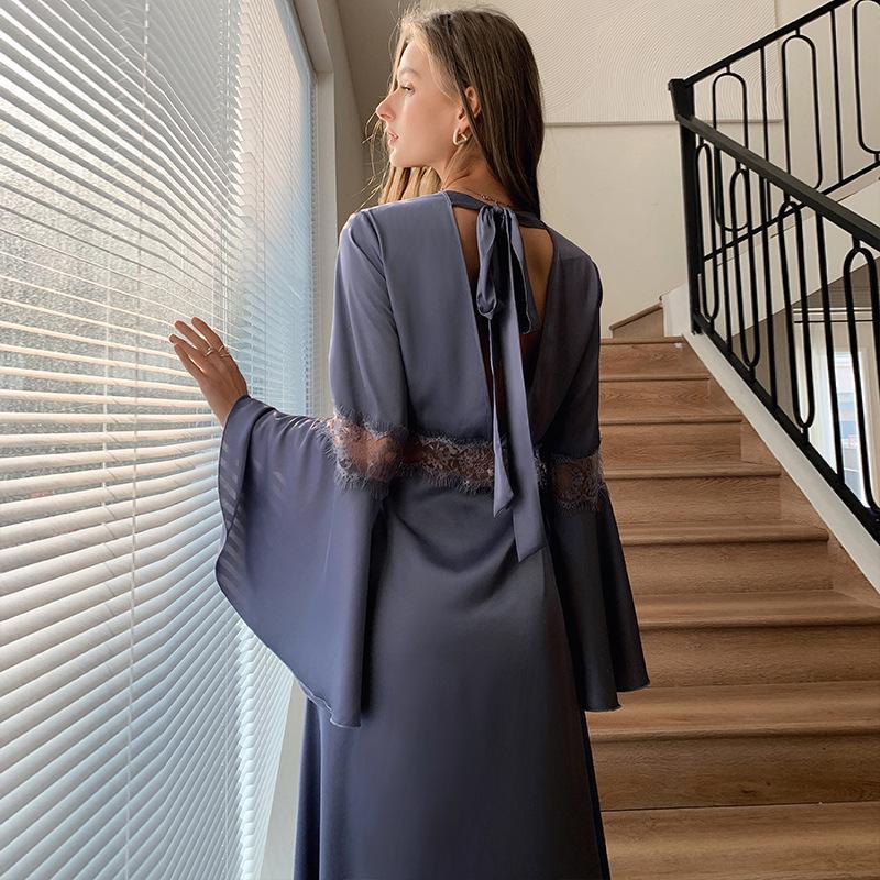 Yaoting Women's Satin Lace Backless Pajamas - Spring/Summer Lightweight Ice Silk Homewear 2700