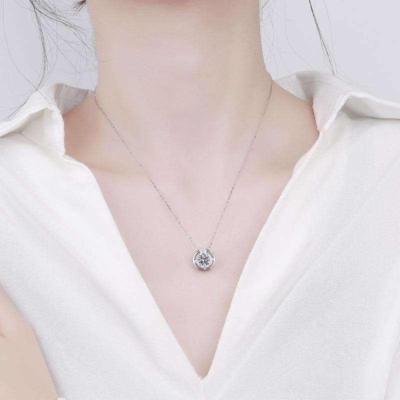 925 Silver Pendant For Women Round 6.5mm 1CT Lab Diamond Luxury Moissanite Gemstone Pendant Necklace for Wedding