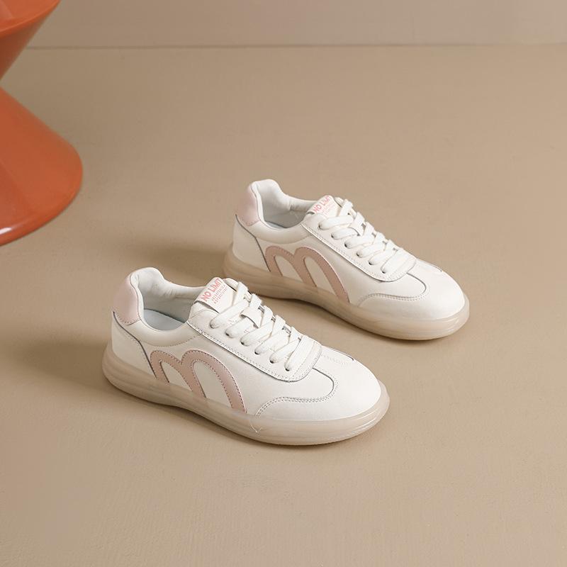 

2025 autumn new color matching women s casual flat white shoes leather board shoes sports casual single shoes lace up 41 розовый