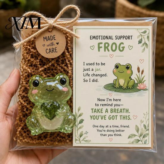 Emotional Support Animal Glass Gift, Cute Recycled Pocket Hug Turtle/Bird/Frog Gift Keepsake with Encouragement Card, Comfort for Friends, Coworkers,