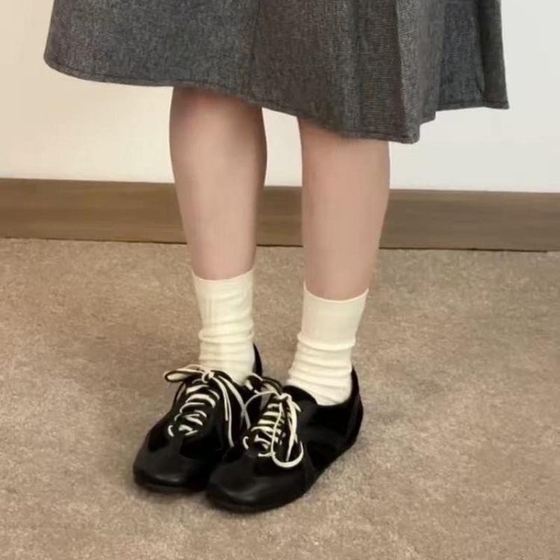 Leisure Sports Single Shoes Summer New Round Head Deep Mouth Color Matching Before Lacing Soft Sole Non-slip Flat Shoes