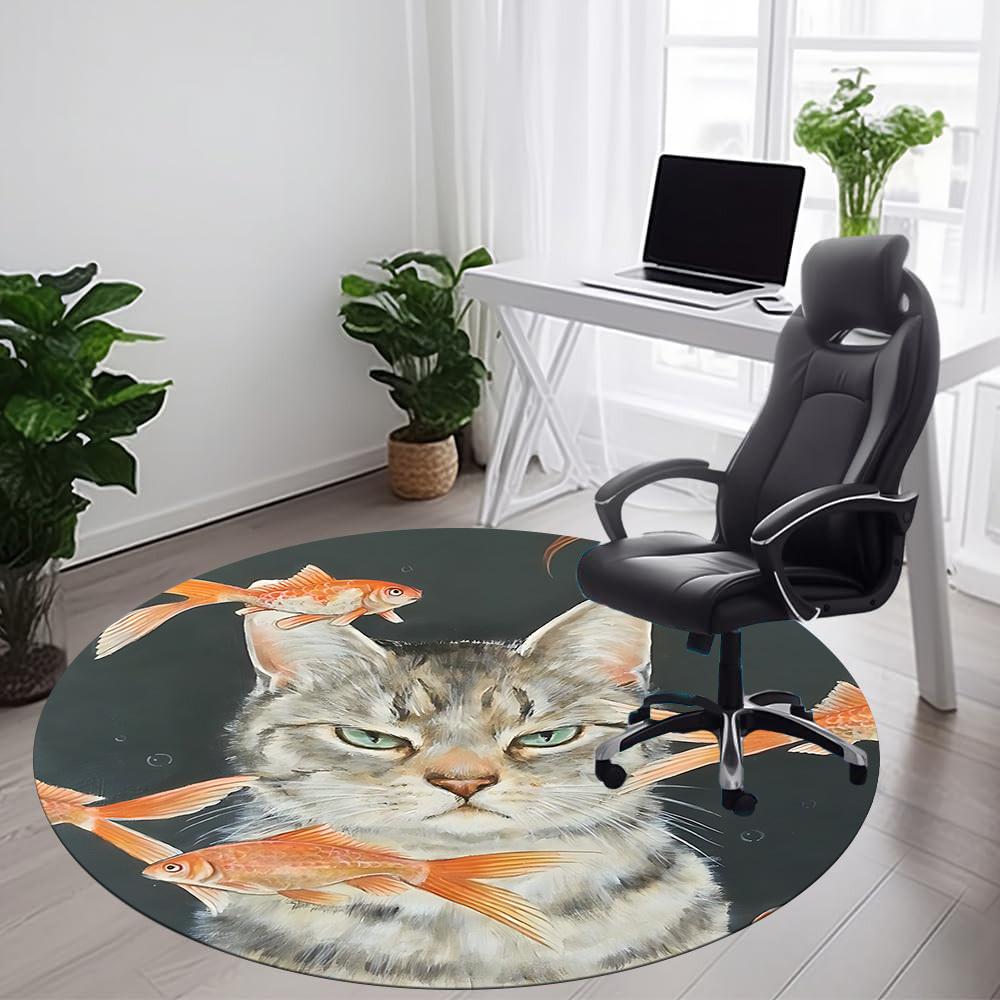 1PC Cat Fish Office Round Area Rug, Indoor Mat Suitable ForOffice, Under Office Chairs Bedroom Living Room Home Decor, Room Deco,  F036