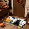 1pc, Retro Wood Grain Halloween Black Cat Pumpkin Castle Door Mat, Fleece Thickened Material, 1.02cm Sponge Padding, American Retro Non-Slip Welcome M