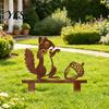Flower Bed Decoration Rusty Metal Squirrel with Acorn Garden Stake, Cute Animal Silhouette Sculpture, Ground Insert Decor Decorative Outside Yard Art