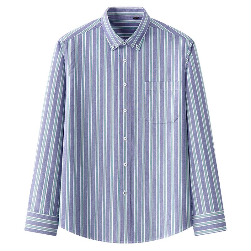 Camicia da uomo a righe in cotone Oxford a maniche lunghe con bottoni