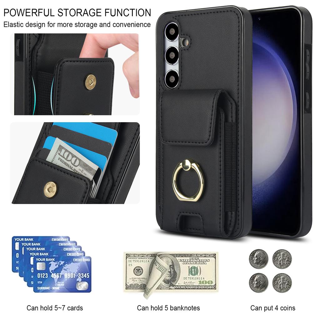 For Samsung Galaxy S24+ Case Drop-proof PU Leather+TPU Kickstand Smart Phone Cover