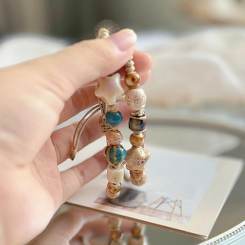 Handgemachtes Keramikarmband im Boho-Stil mit Sternmotiv für Frauen und Mädchen, einzigartiges verstellbares Armband im Ethno-Stil, Schmuck, Accessoires, Geschenke