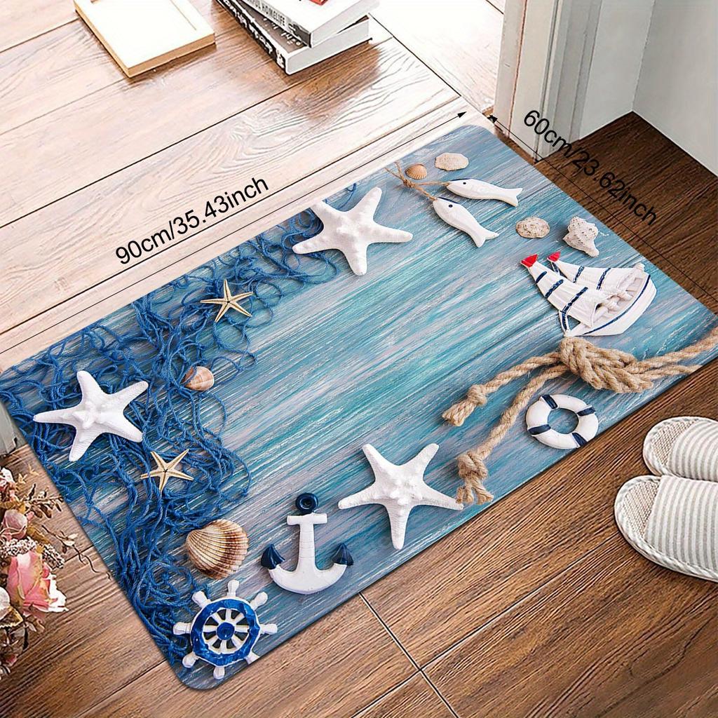 1Pcs Anti Fatigue Kitchen Rugs, Ocean Beach Shell Print Waterproof Non-Slip Thick Cushioned Kitchen Mat Heavy Duty Comfort Standing Mat for Kitchen