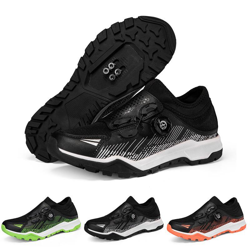 Professional Non-slip Mountain Bike Cycling Shoes with Spikes, Outdoor Sports, Casual, Black/Green, Black/Orange