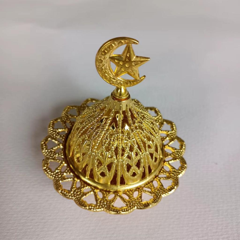 Golden Middle Eastern Arabic Incense Burner with Intricate Hollow-Out Design — Metal Aromatherapy Incense Burner for Cone Incens