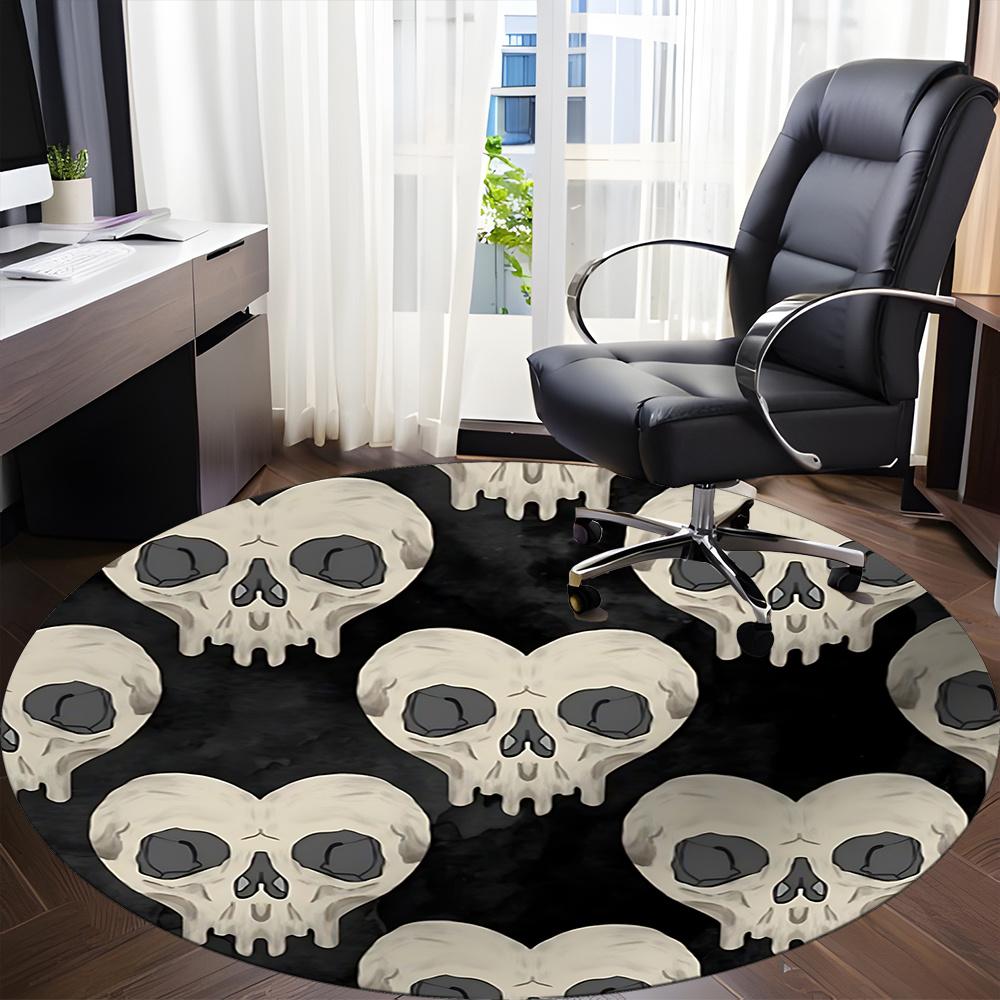 1pc Skull Pattern Office Round Area Rug, Indoor Mat Suitable ForOffice, Under Office Chairs Bedroom Living Room Home Decor, Room Deco u32