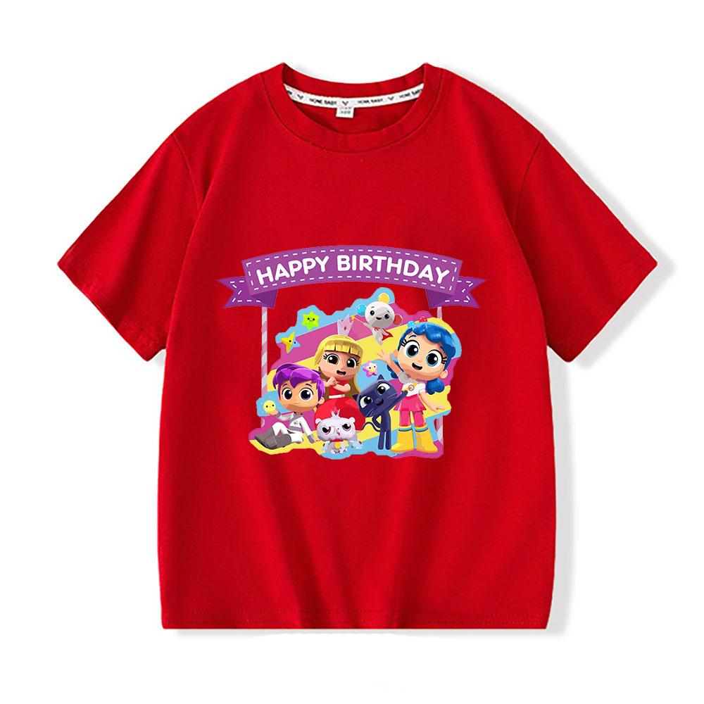 True and The Rainbow Kingdom Kids Tees Cartoon Print Anime T-shirt 100%Cotton Kawaii Tops Girls Short Sleeve Boys Cute T Shirt Children Summer Clothes 100 красный