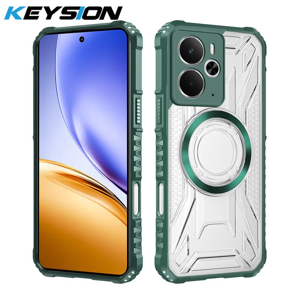 KEYSION Transparent Magnetic Case for Realme 14 5G 14T Soft Silicone+PC Heavy Duty Shockproof Phone Back Cover for Realme 14T 5G