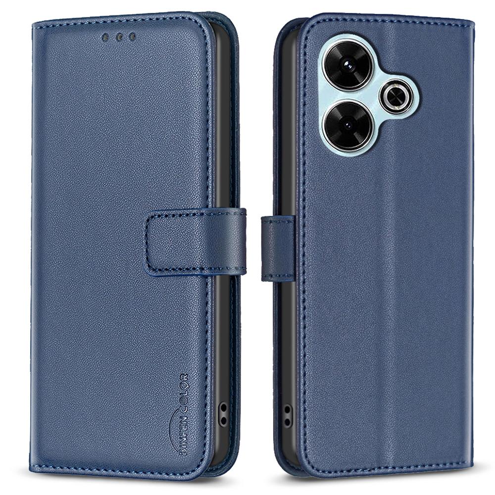 

BINFEN COLOR BF17 For Xiaomi Redmi 13 5G/13 4G/Poco M6 4G Case Wallet Stand Leather Phone Cover Blue