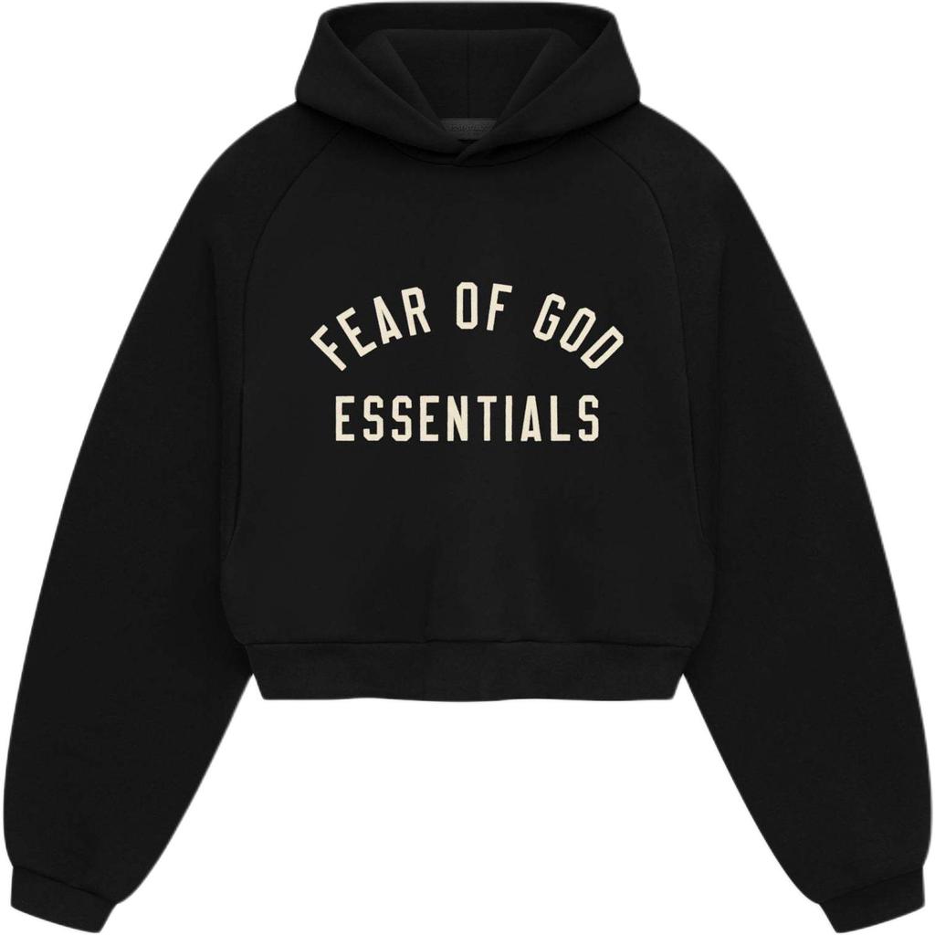 Fear of God Essentials Fleece Cropped Hoodie Black Women Tops 192HO247350FW