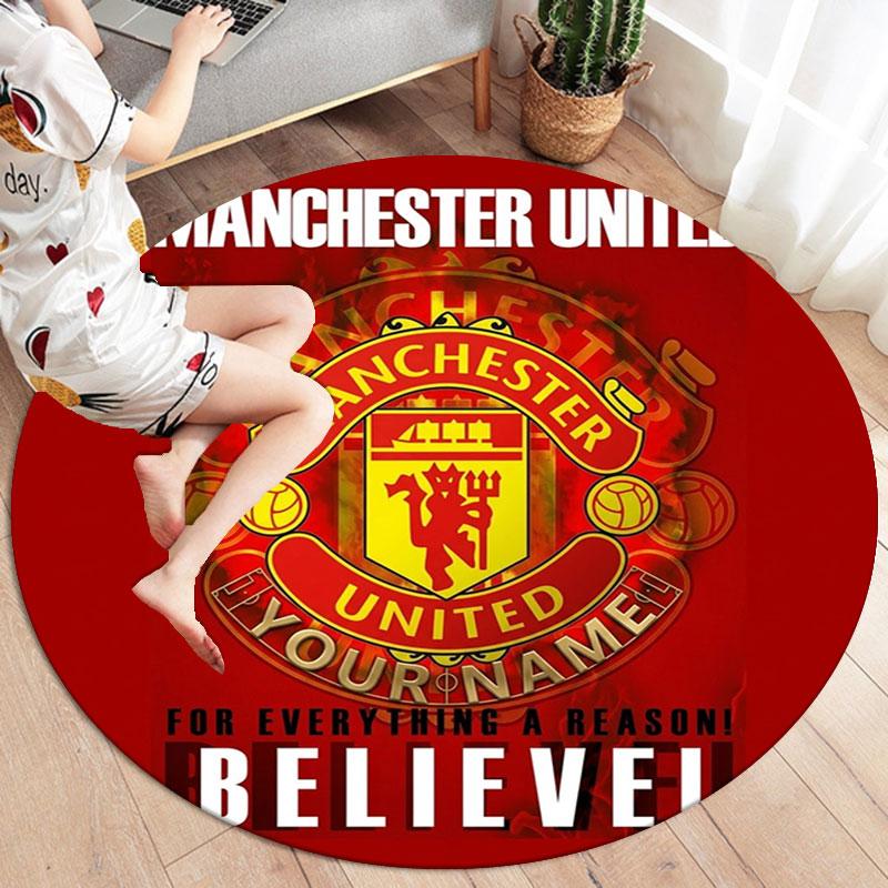 Manchester United F Custom Name Round Area Rug,Carpet Rug for Living Room Bedroom Sofa Playroom Decor,Non-slip Floor Mat
