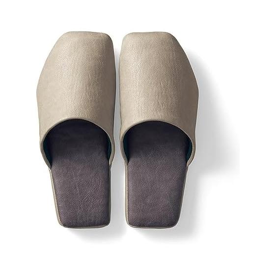 [Belle Maison] Synthetic Leather Slippers, Washable, Indoor Slippers, Light Beige