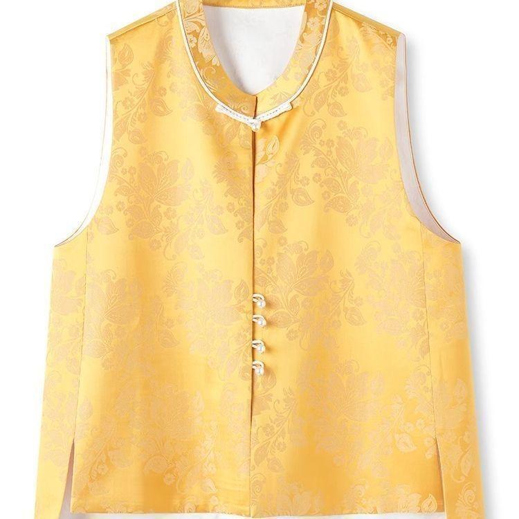 2025 Vest Vest Women's Vest Buckle Folded Top Temperament Retro Style Jacquard