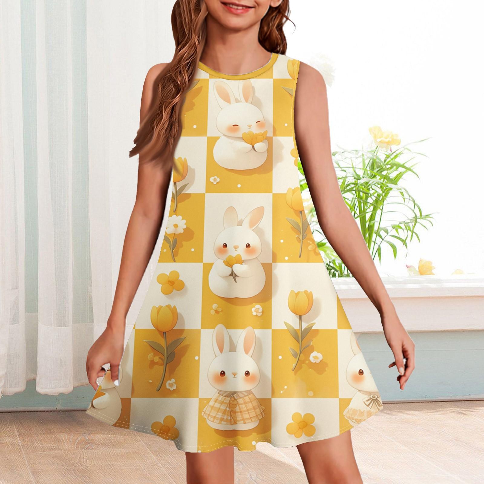 

Летнее платье для девочек без рукавов Пасхальное принтованное цветное повседневное платье 160 жёлтый