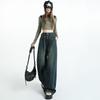 Waist Buckle Design Wide-leg Jeans for Women In Spring and Autumn Straight New Style Loose Slim Retro High-waist Floor Trousers
