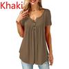 Ladies Casual Women Blouse O Neck Shirts Loose Elastic Short Sleeve Tunic Button Top