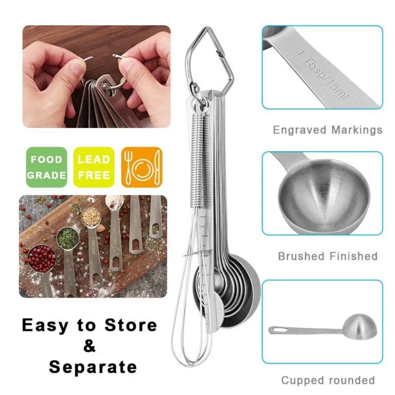 9Pcs Stainless Steel Measuring Spoons Scoop With Mini Whisk Stackable Baking Seasoning Spoon Coffee Tea Kitchen Measuring Tool