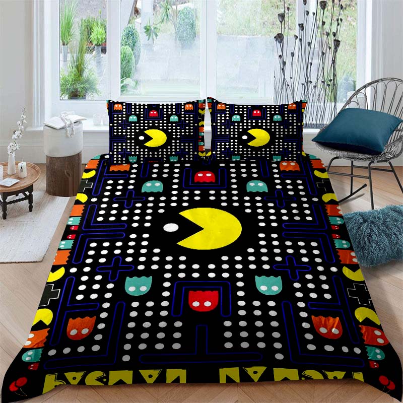 The Pac-Man Children's Educational Play Print Bedding Set—which Includes a Duvet Cover and Two Pillowcases—is the Perfect Holida