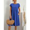 Summer temperament women's clothing cotton round neck A-shaped dress women