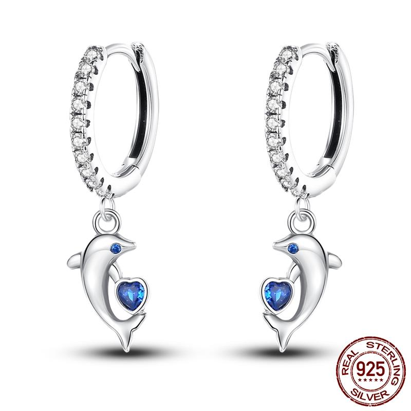Luminous Shell Women Earrings Original 925 Sterling Silver Pave CZ Star Moon Hoop Earrings Engagement Wedding Jewelry