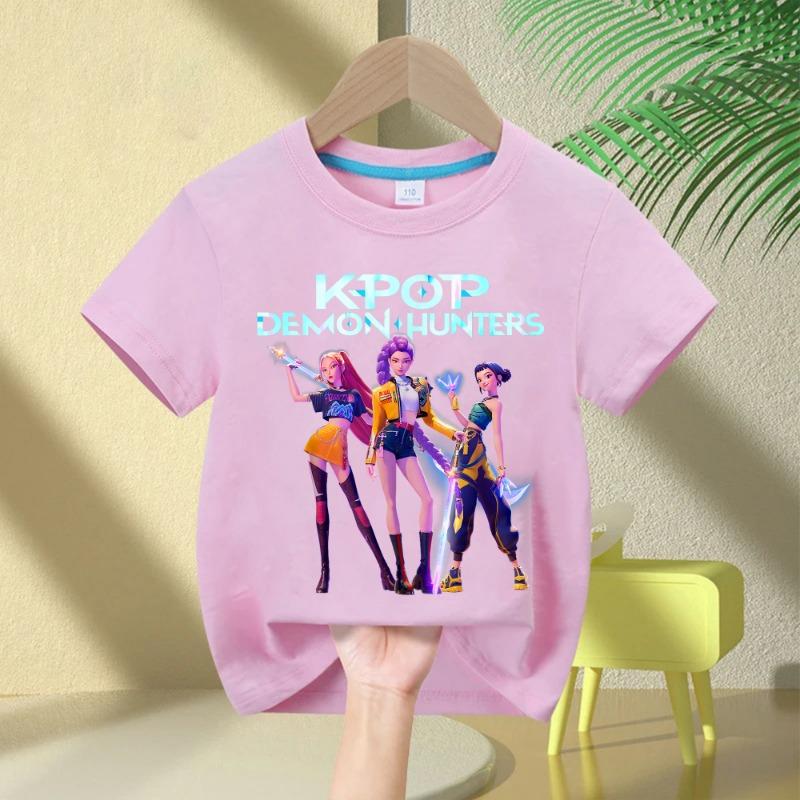 2025 Movie Crew Neck Cartoon Girls Boys Tee Kids T-shirt KPop Demon Hunters Print Fashion Casual Tops Casual Baby Girl Clothes