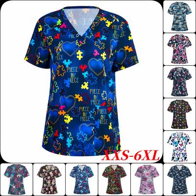 Camiseta Talla Grande XXS-6XL para Mujer Ropa Estampado Cuello en V Manga Corta Camisetas Verano Casual Con Bolsillo Ropa de Mujer Tops