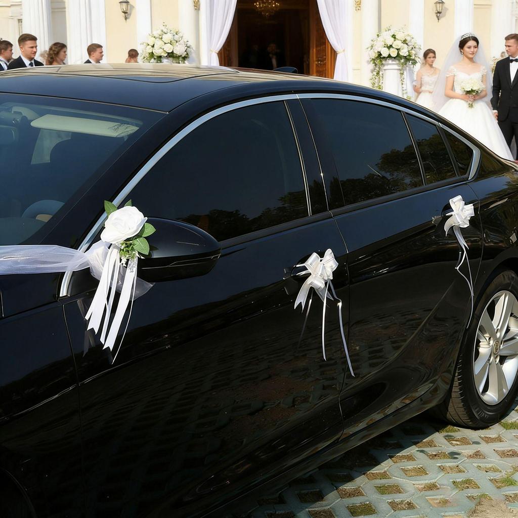 Weißes Dekoratives Künstliche Blumen Set mit Bändern für Hochzeitsauto