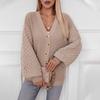 Vintage Solid Color V Neck Knitwear Cardigan Loose Long Sleeve Sweater Top for Autumn Winter