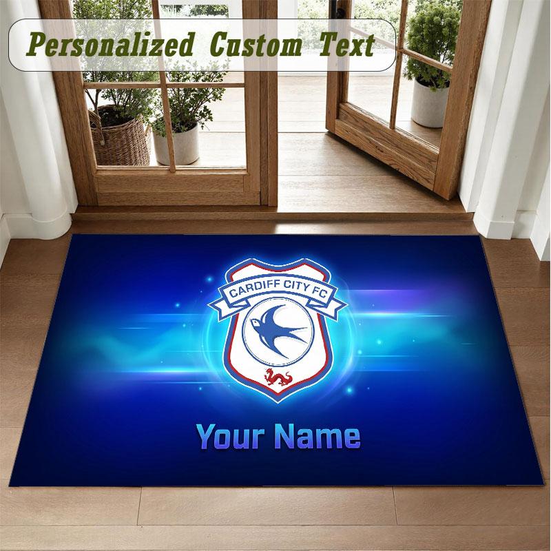 Crystal Velvet Square Rug Custom NameCardiff City Pattern Non Slip Home Floor Decor Rug