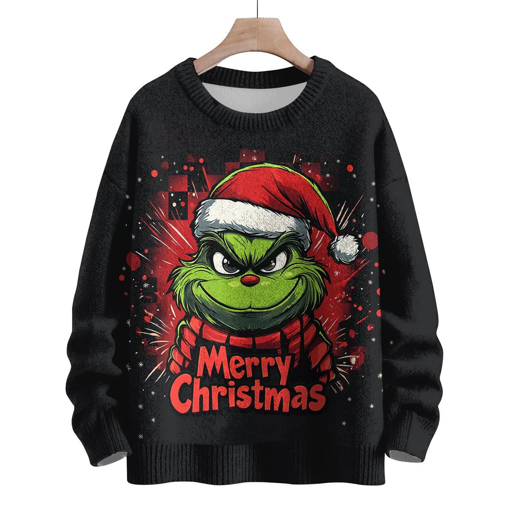 Ladies' Fashionable Casual Long Sleeved Cute Print Round Neck Knitted Yarn