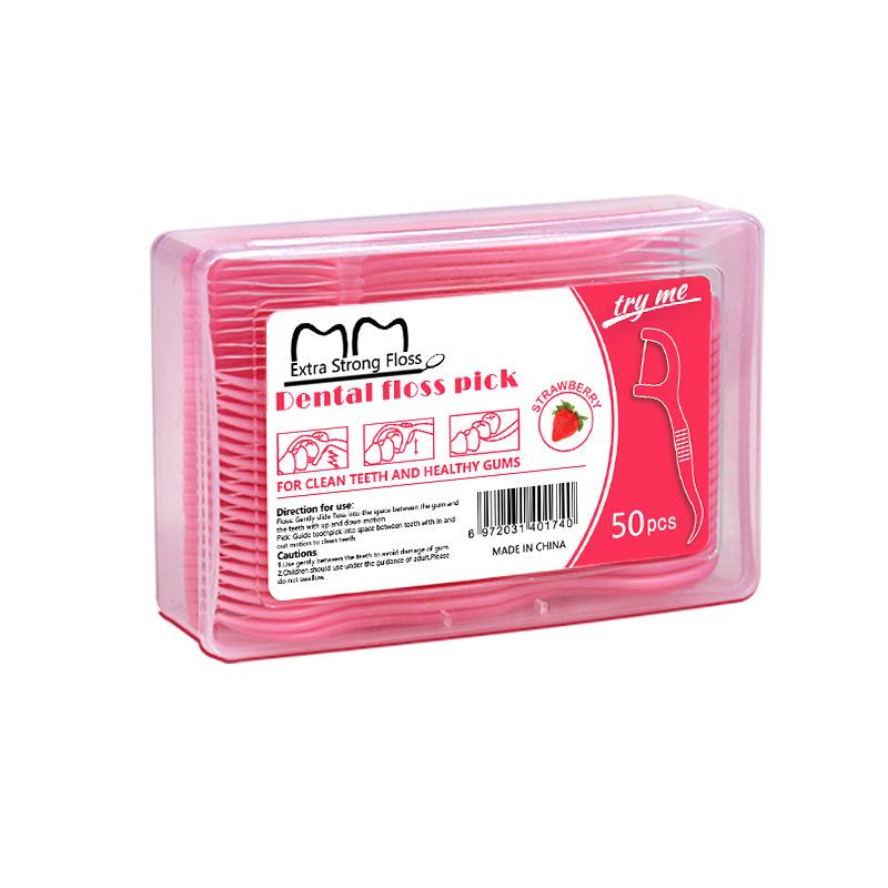 Ultra-fine Fruit-flavoured Boxed Pack of 50 Disposable Dental Floss Sticks