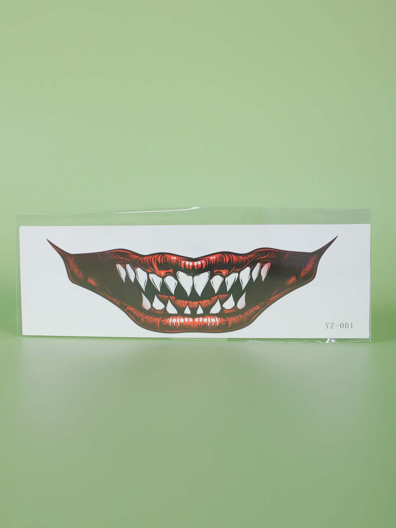 Halloween Body Art Colorful Halloween Horror Big Mouth Face Sticker Tattoo Sticker Funny Makeup Party Waterproof Color Sticker