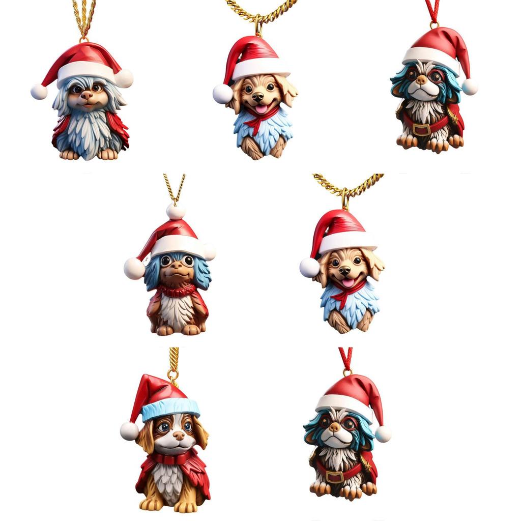 Cute Cartoon Christmas Elf Dog Hanging Ornament For Festive Car Decoration