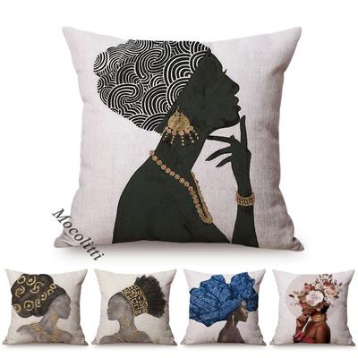 Traditional African Woman Cushion Cover, Elegant Style, Sofa Throw Pillow Case, Africa Exotic Cotton Linen, Home Decoration