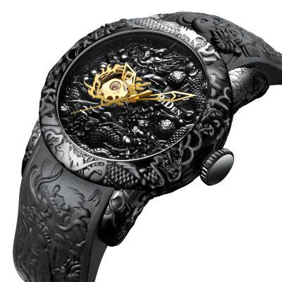 Biden Biden Men S Automatic Mechanical Dragon Watch Casual Business Watch Silicone Strap Waterproof Watch 0129