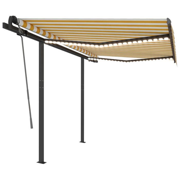 VidaXL Auvent manuel rétractable avec LED 3x2,5 m Jaune et blanc 3070103