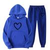 Womens Casual Hooded Sweatshirt Set Loose Fit College Style Printed Long Sleeve Top Drawstring Pants
