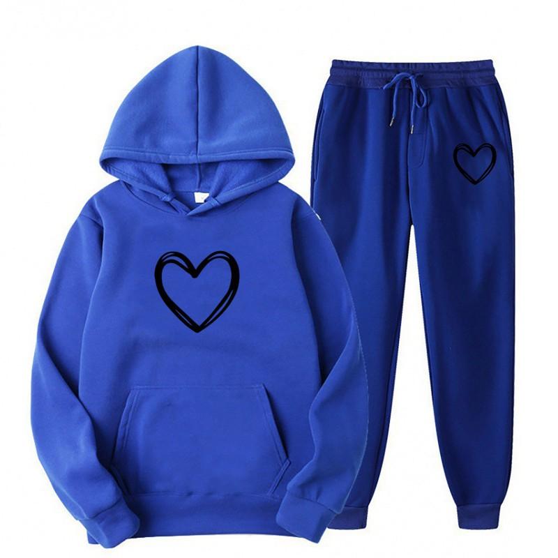 Womens Casual Hooded Sweatshirt Set Loose Fit College Style Printed Long Sleeve Top Drawstring Pants