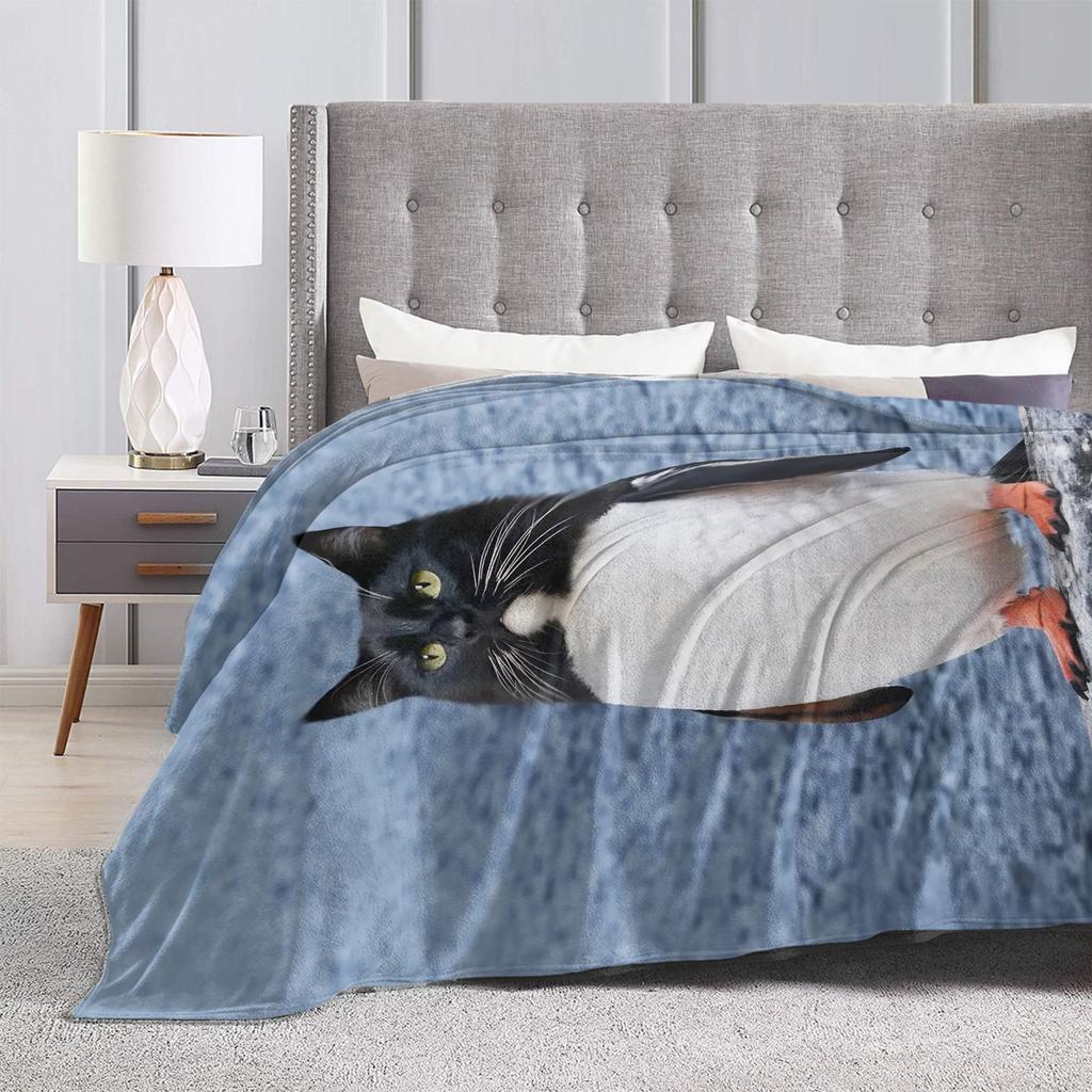 Cute Penguins Famous Meowl Cat Owl Meme Blanket  Warm Soft Plush Throw Blanket For Home Decor Travel Flannel Bedspread Bed Cover